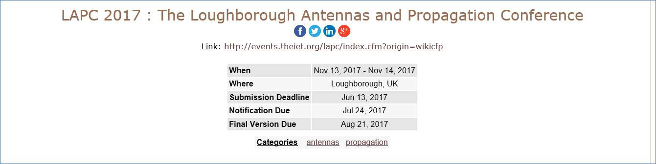 Loughborough Antennas & Propagation Conference (LAPC 2017)