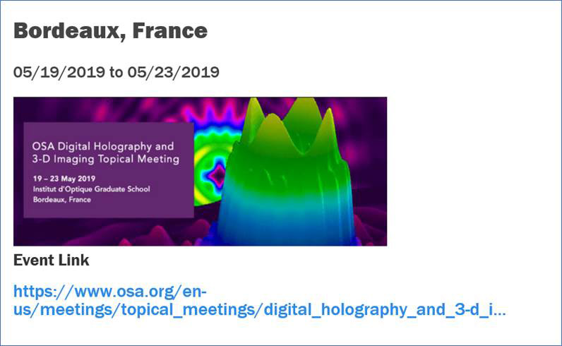 Digital Holography and Three-Dimensional Imaging 2019